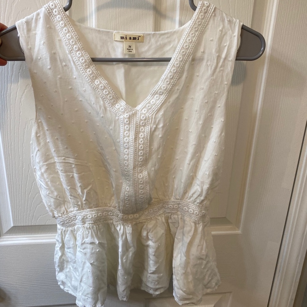 White peplum wide strap tank